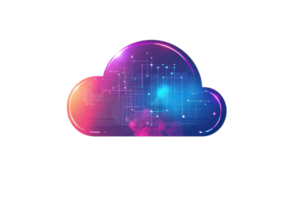 A vibrant cloud icon with digital circuitry, symbolizing cloud computing and technology innovation. png