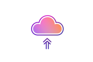 A colorful cloud icon with an upward arrow, symbolizing data upload or cloud storage services. png