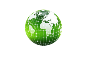 A green globe featuring grid lines, highlighting continents and oceans in a stylized representation of the Earth. png