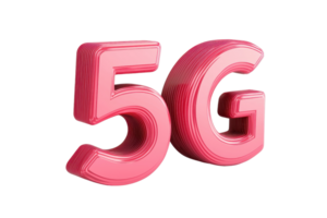 The image features bold, pink 3D digital numbers 5G symbolizing the latest generation in mobile network technology. png