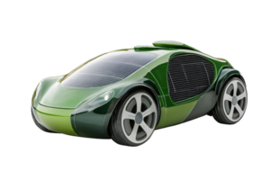 A sleek green futuristic car design featuring solar panels and unique curves, blending technology with modern aesthetics. png