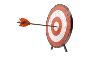 A target with red and white rings pierced by an arrow, symbolizing precision and focus. png