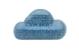 A cloud shape composed of binary code, representing data storage and cloud computing technology. png