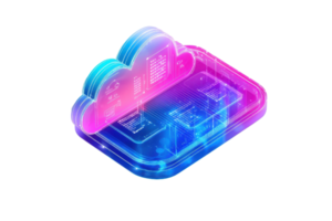 A colorful cloud-shaped design with digital elements, representing technology and data storage concepts. png