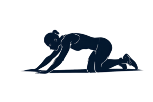 un figura en un gateando posición, atractivo en un extensión o calentando ejercicio, enfatizando flexibilidad y movimienot. png