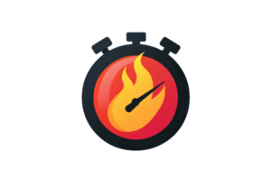 A fiery stopwatch symbolizing urgency and speed. png