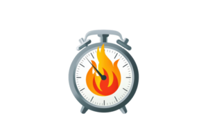 A clock featuring a flame design at its center, symbolizing urgency and the passage of time. png