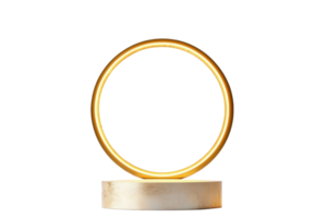 A glowing circular light fixture mounted on a sleek base, showcasing modern design and elegance. png