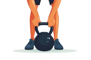 A person is lifting a kettlebell, showcasing strength and exercising. png