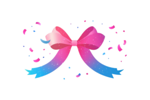 A colorful bow with flowing ribbons and confetti accents, perfect for celebrations and decorative purposes. png