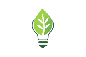 A green light bulb featuring a leafy design, symbolizing eco-friendliness and sustainable energy. png