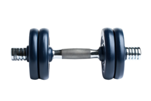 A sturdy dumbbell featuring a textured grip and circular weight plates designed for strength training. png