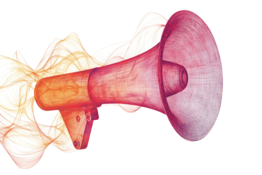 un vistoso megáfono con dinámica ola patrones radiante exterior, transporte un sentido de sonido y amplificación. png