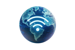 A globe featuring a wireless connectivity symbol, representing global internet access and communication. png
