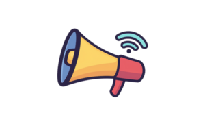 A colorful megaphone with sound waves emanating, symbolizing communication and broadcasting. png