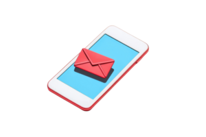 A smartphone displays a red envelope icon on a blue screen, symbolizing messaging and communication. png