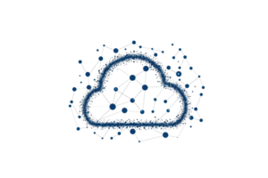 A stylized cloud symbol surrounded by interconnected nodes, representing cloud computing and network connectivity. png