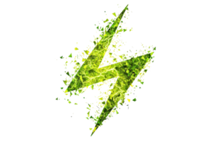 A vibrant green lightning bolt symbol, dynamic and energetic, conveying a sense of power and electricity. png