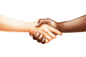 A handshake between two diverse hands symbolizes unity and collaboration. png