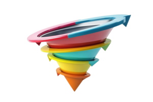 A colorful funnel shape with multiple layers, designed with vibrant colors, creating a visually striking spiral effect. png