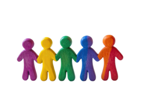 Colorful figures arranged in a line, showcasing diversity and playfulness in design. png
