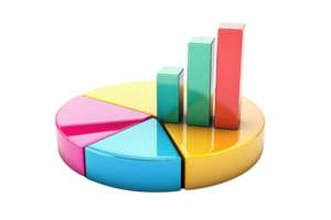 A colorful pie chart with three vertical bar graphs, showcasing data visualization in a modern, vivid design. png