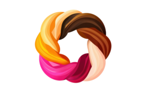A colorful, intertwined design resembling a doughnut shape formed by flowing strands. png