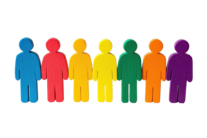 Colorful paper cutouts of figures lined up, representing diversity and inclusion. png