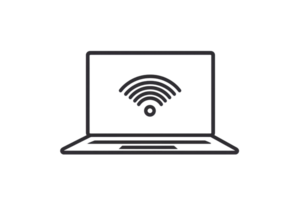 A laptop displaying a Wi-Fi symbol, symbolizing wireless connectivity and technology. png