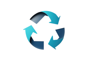 A simple, stylized recycling symbol featuring three arrows arranged in a circular motion, conveying the concept of sustainability. png
