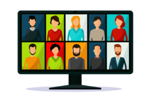 A digital display showing a grid of nine illustrated faces representing diverse individuals. png