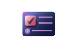 The image features a modern checklist icon with a prominent checkmark and lines for entries, designed in vibrant colors. png