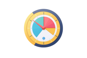 A colorful dial design featuring sections in blue, green, yellow, and red, with hands indicating various positions on a round face. png