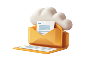 A stylized envelope with a document inside, complemented by a cloud symbolizing digital communication and storage. png
