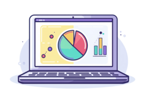 A laptop displaying colorful charts and graphs, representing data analysis and visualization. png