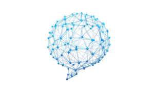 A network-like structure forming a speech bubble shape, composed of interconnected nodes and lines, representing communication. png