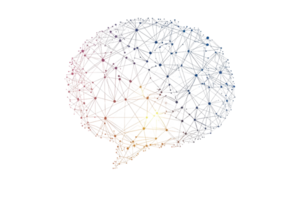 A stylized representation of a brain, composed of interconnected lines and nodes, symbolizing neural networks and communication. png
