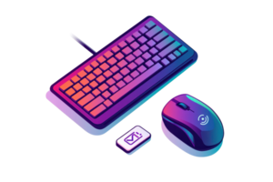 A modern keyboard and mouse set designed with vibrant colors and sleek lines, showcasing a stylish tech aesthetic. png