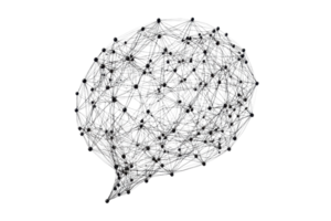 A network-like speech bubble composed of intricate lines and nodes, symbolizing communication and connection. png