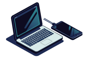 A sleek laptop and smartphone connected, showcasing modern technology and functionality. png