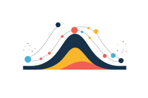 A colorful, abstract representation of data trends and peaks with circular elements scattered across a wave-like design. png