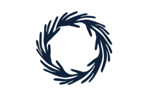 A circular design featuring stylized, intertwined shapes, creating a sense of unity and movement. png