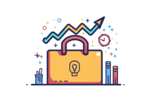 A colorful illustration of a padlock on a briefcase with a light bulb icon, symbolizing security, knowledge, and growth. png