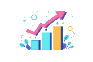 A colorful growth chart featuring ascending bars and an upward arrow, symbolizing progress and development. png