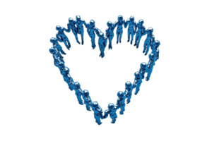 A group of blue figures arranged in a heart shape, symbolizing unity and love. png