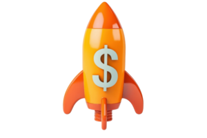 A vibrant rocket with a dollar sign symbolizing financial growth and ambition. png