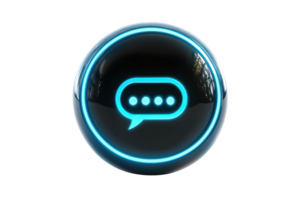 A circular icon featuring a speech bubble with three dots, highlighted by a glowing blue outline. png