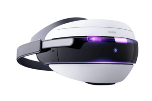 A sleek virtual reality headset featuring a modern design with illuminated elements, suitable for immersive gaming and entertainment experiences. png