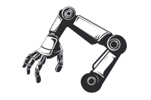 A robotic arm with a detailed hand design, showcasing mechanical joints and multiple segments for dexterous movement. png