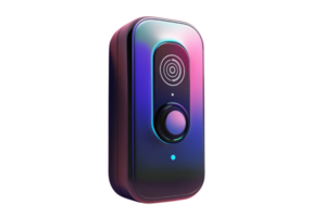 A modern, colorful doorbell with a circular button and indicator light, featuring sleek curves and a luminous design. png